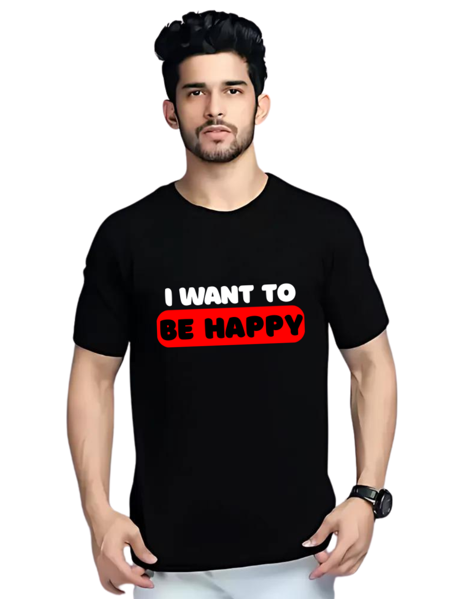 I WANT TO BE HAPPY Themed Mens Tshirt | DIBBY