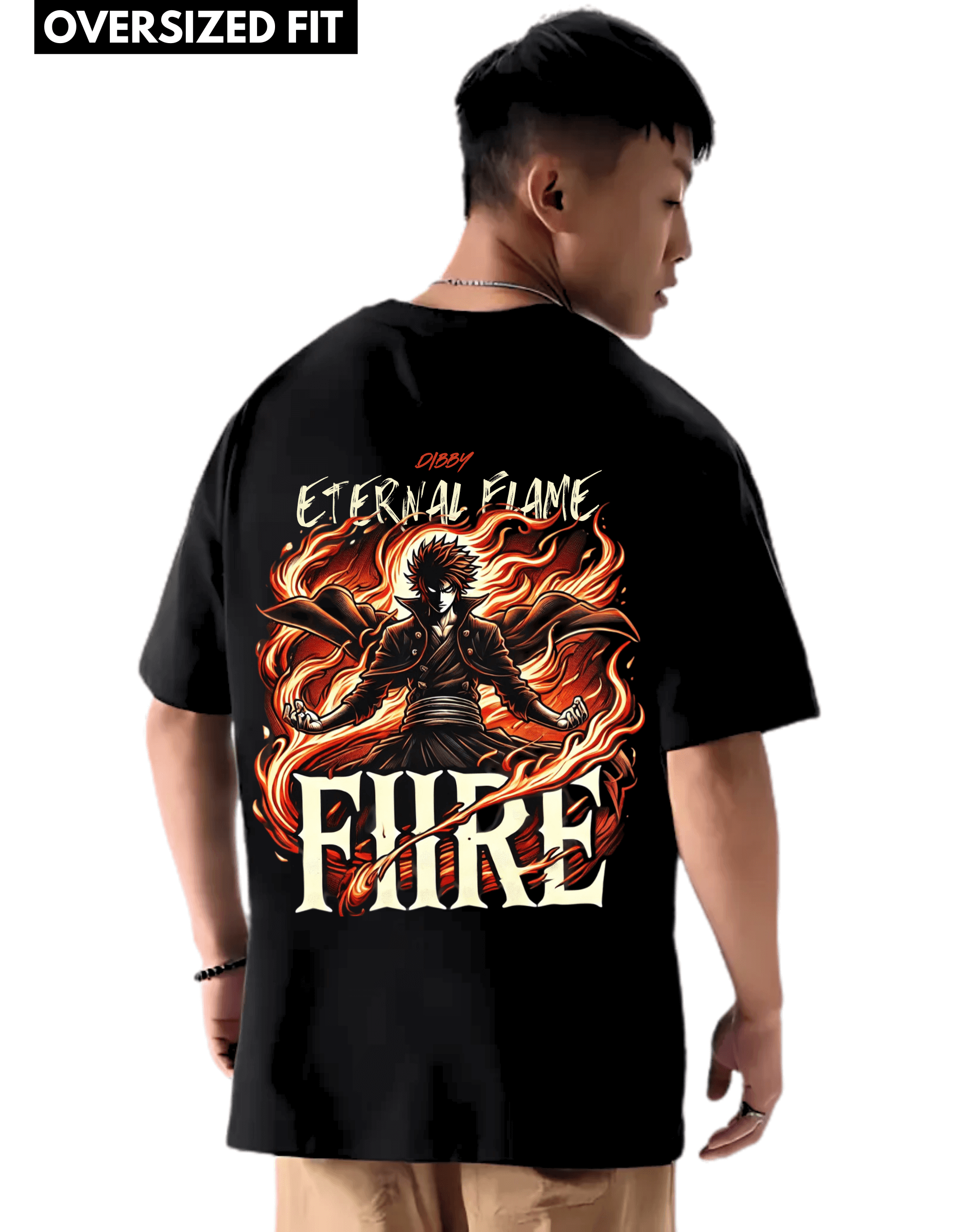 FIRE ANIME Themed Mens Oversized Tshirt | DIBBY