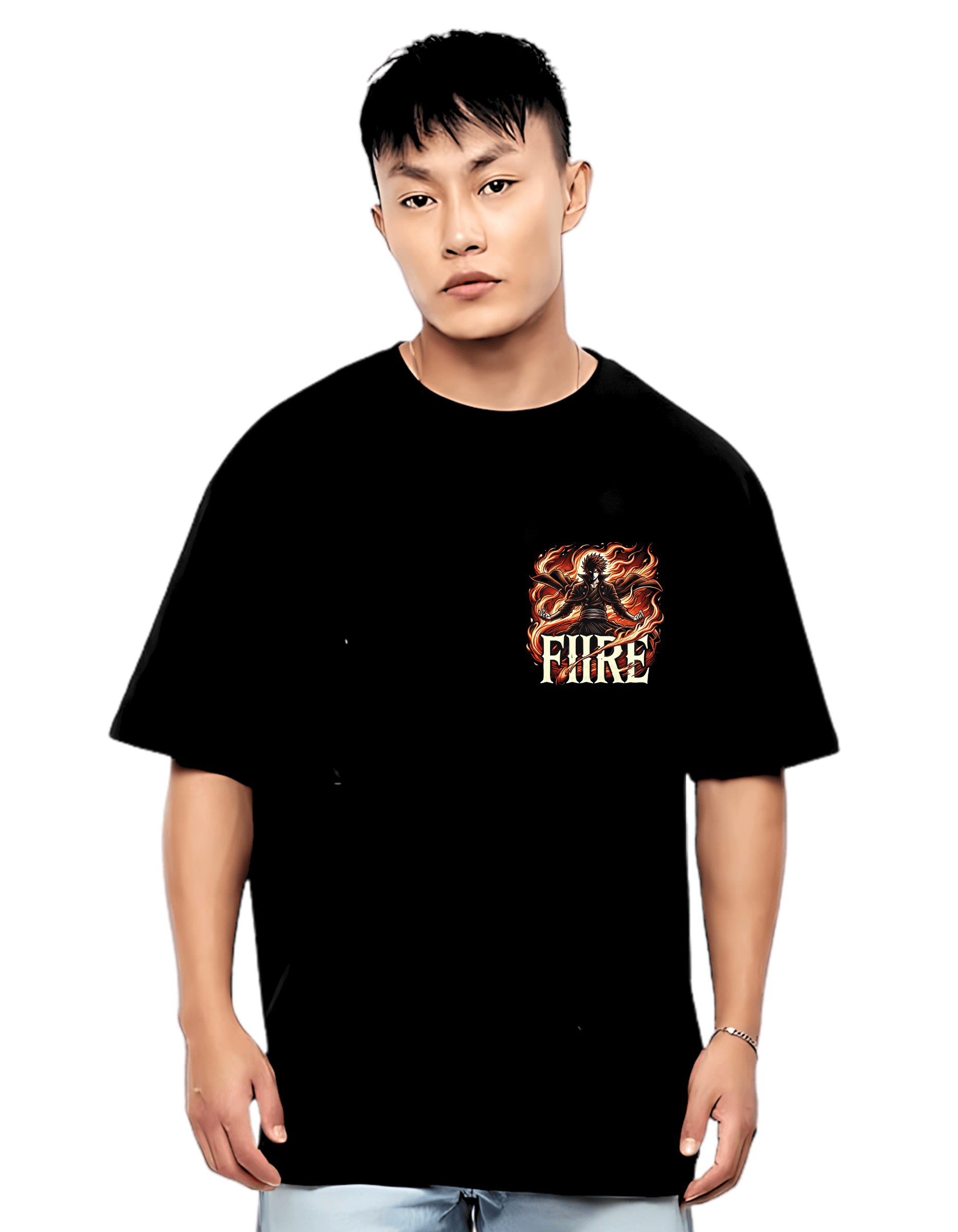 FIRE ANIME Themed Mens Oversized Tshirt | DIBBY
