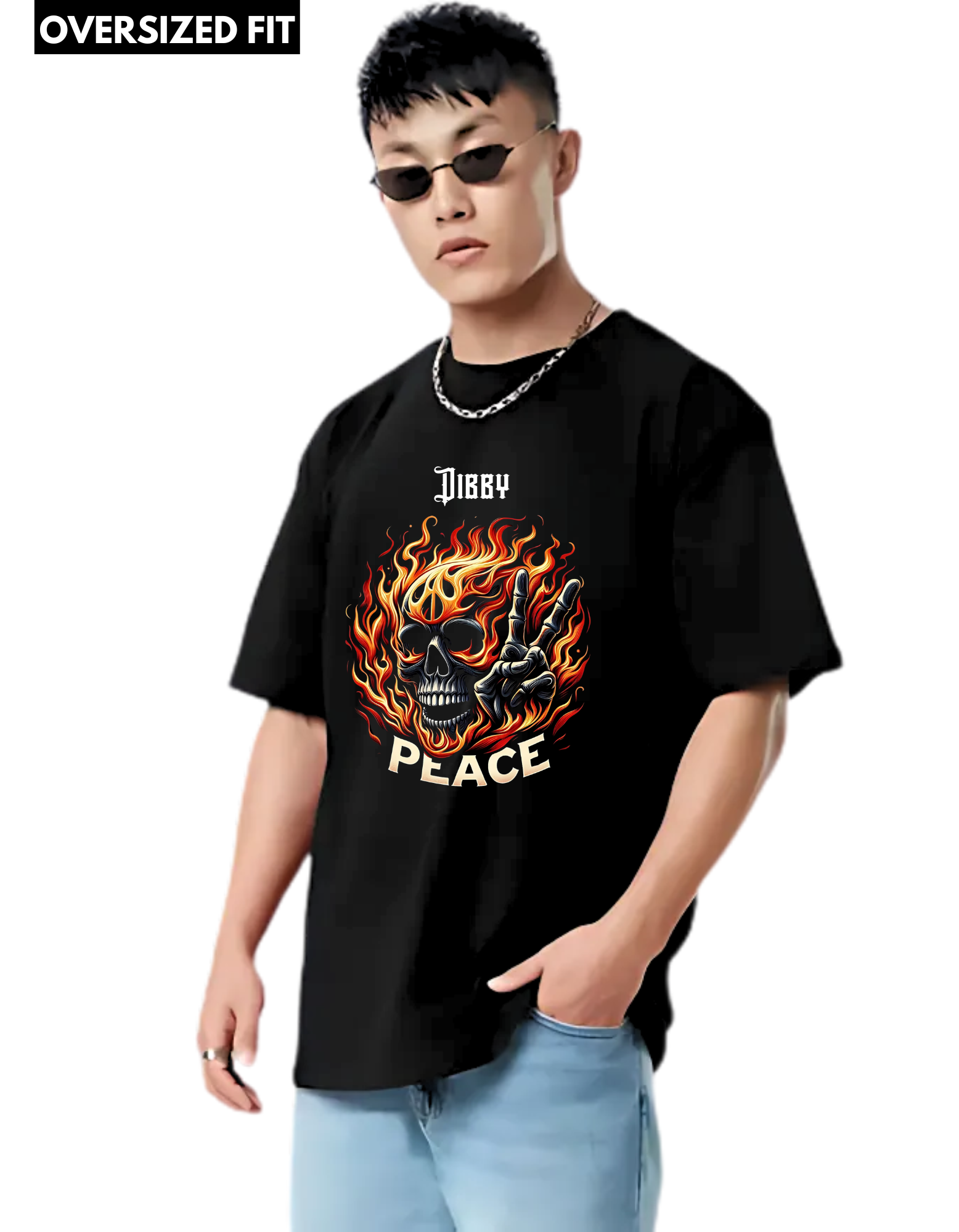 SKULL PEACE themed Men's Oversized Tshirt |DIBBY