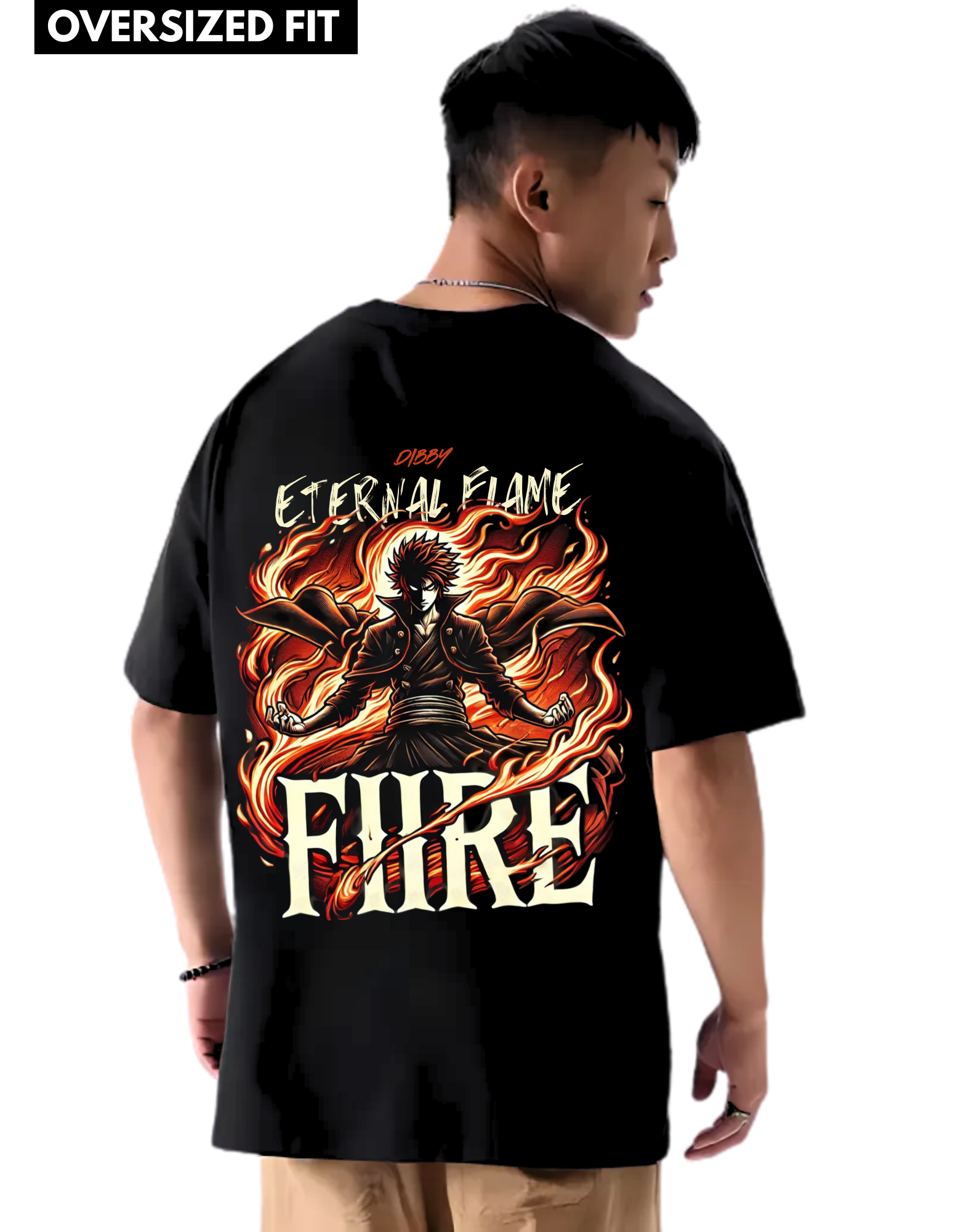 FIRE ANIME Themed Mens Oversized Tshirt | DIBBY