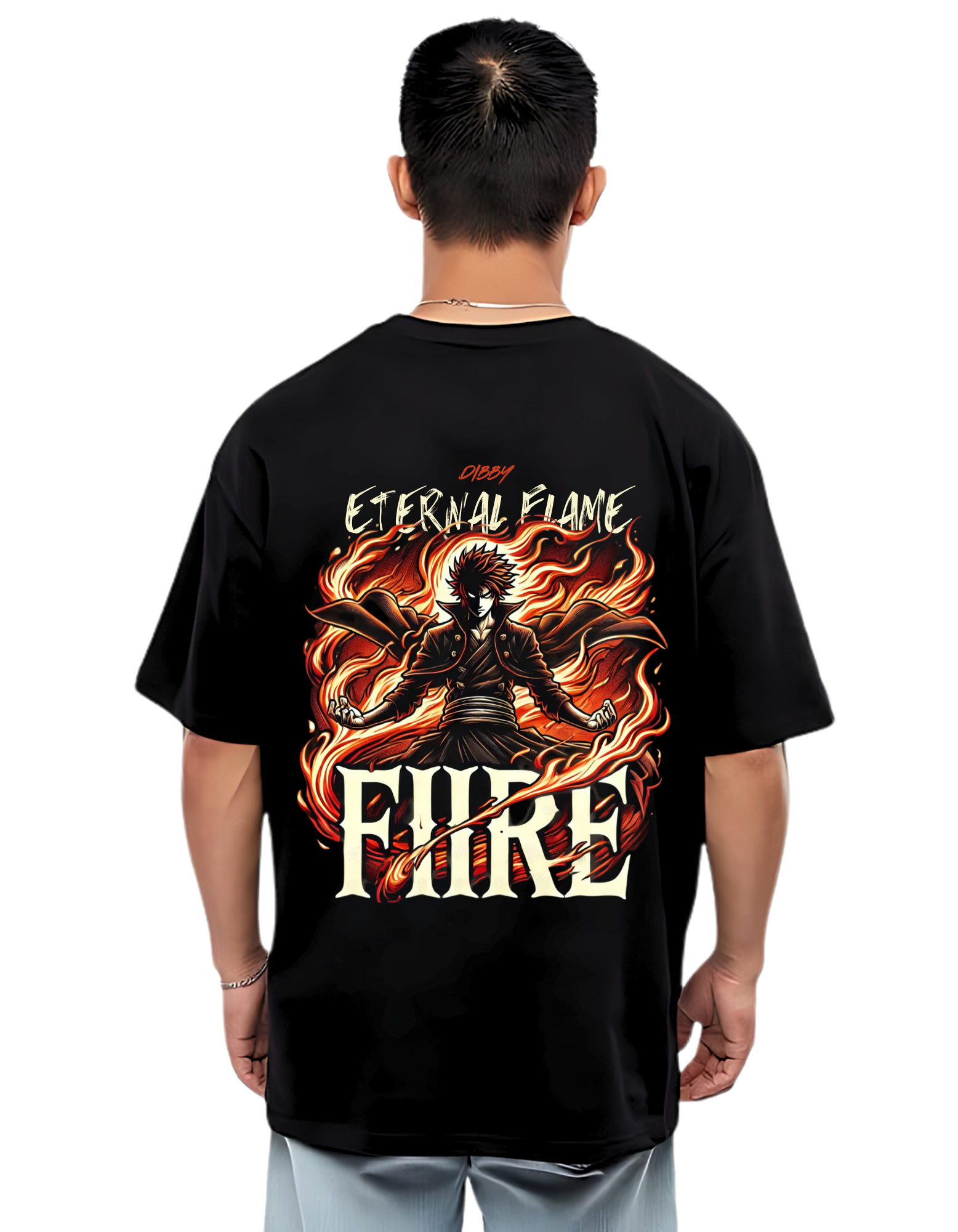 FIRE ANIME Themed Mens Oversized Tshirt | DIBBY