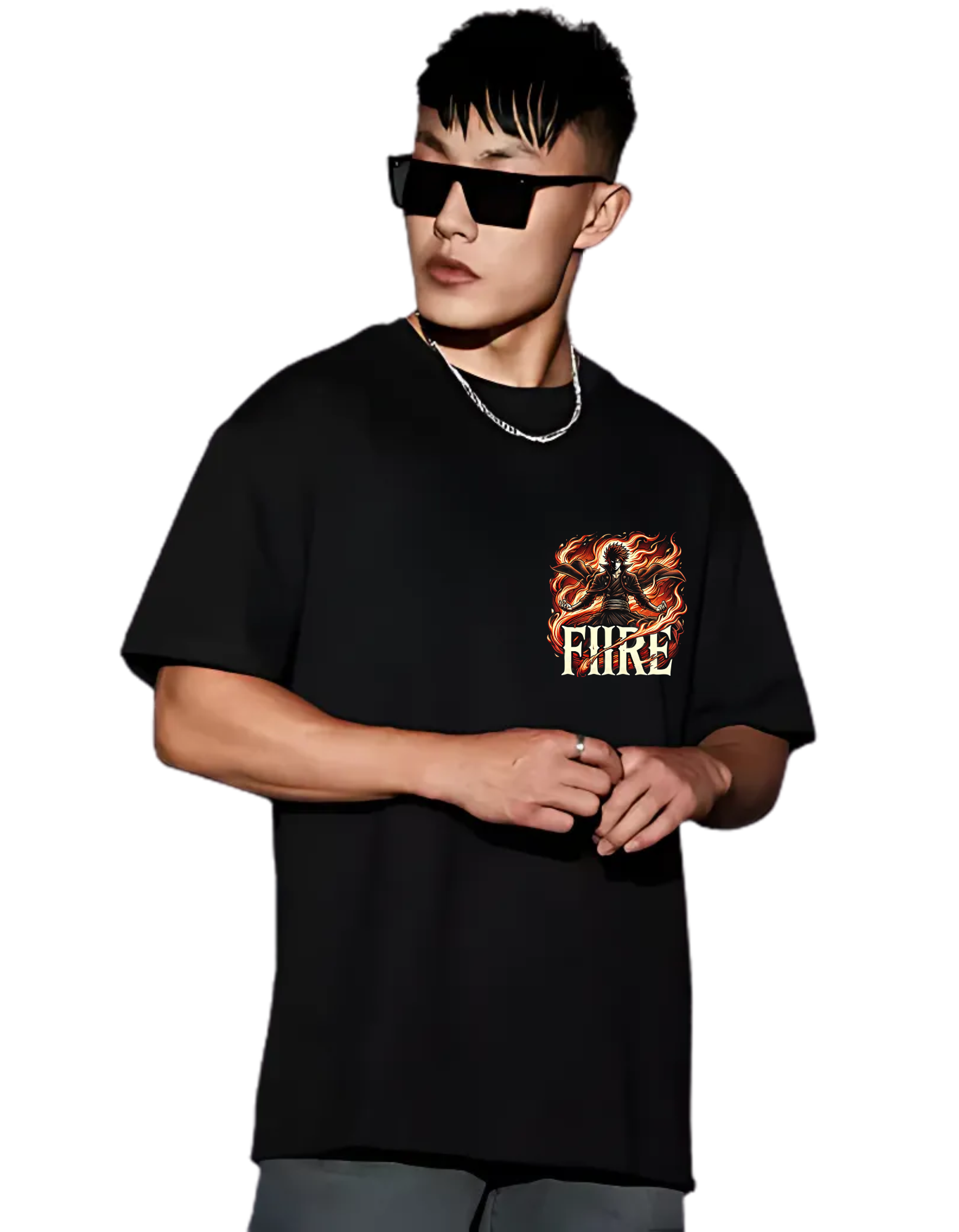 FIRE ANIME Themed Mens Oversized Tshirt | DIBBY