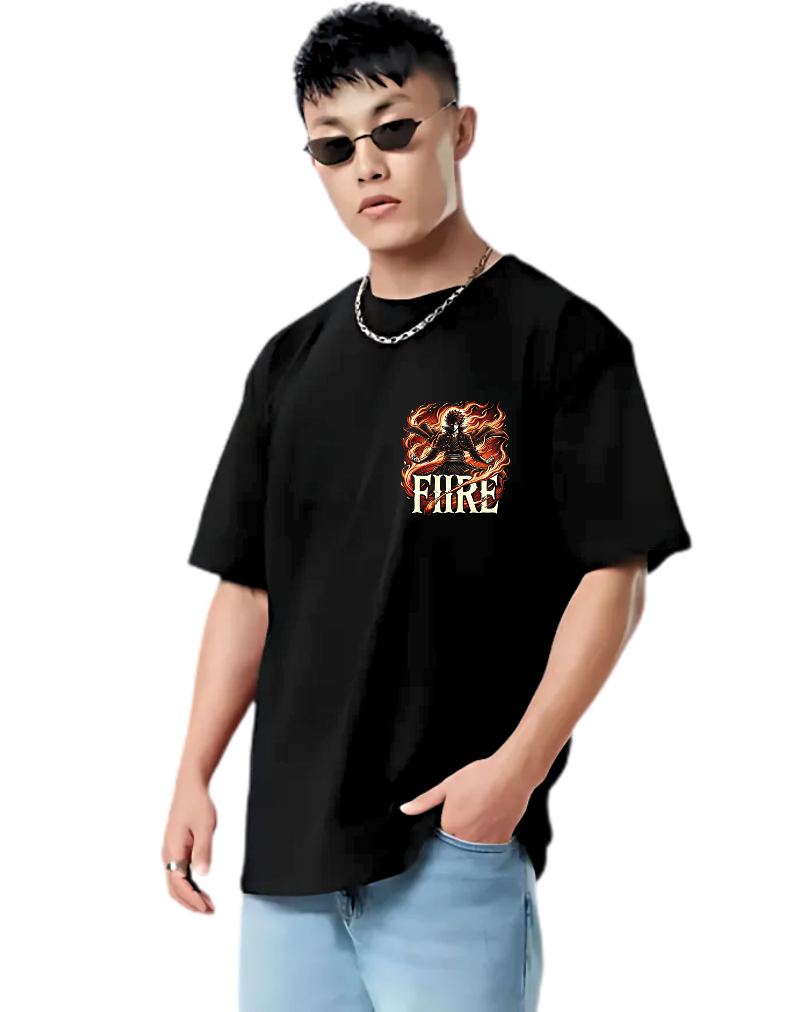 FIRE ANIME Themed Mens Oversized Tshirt | DIBBY