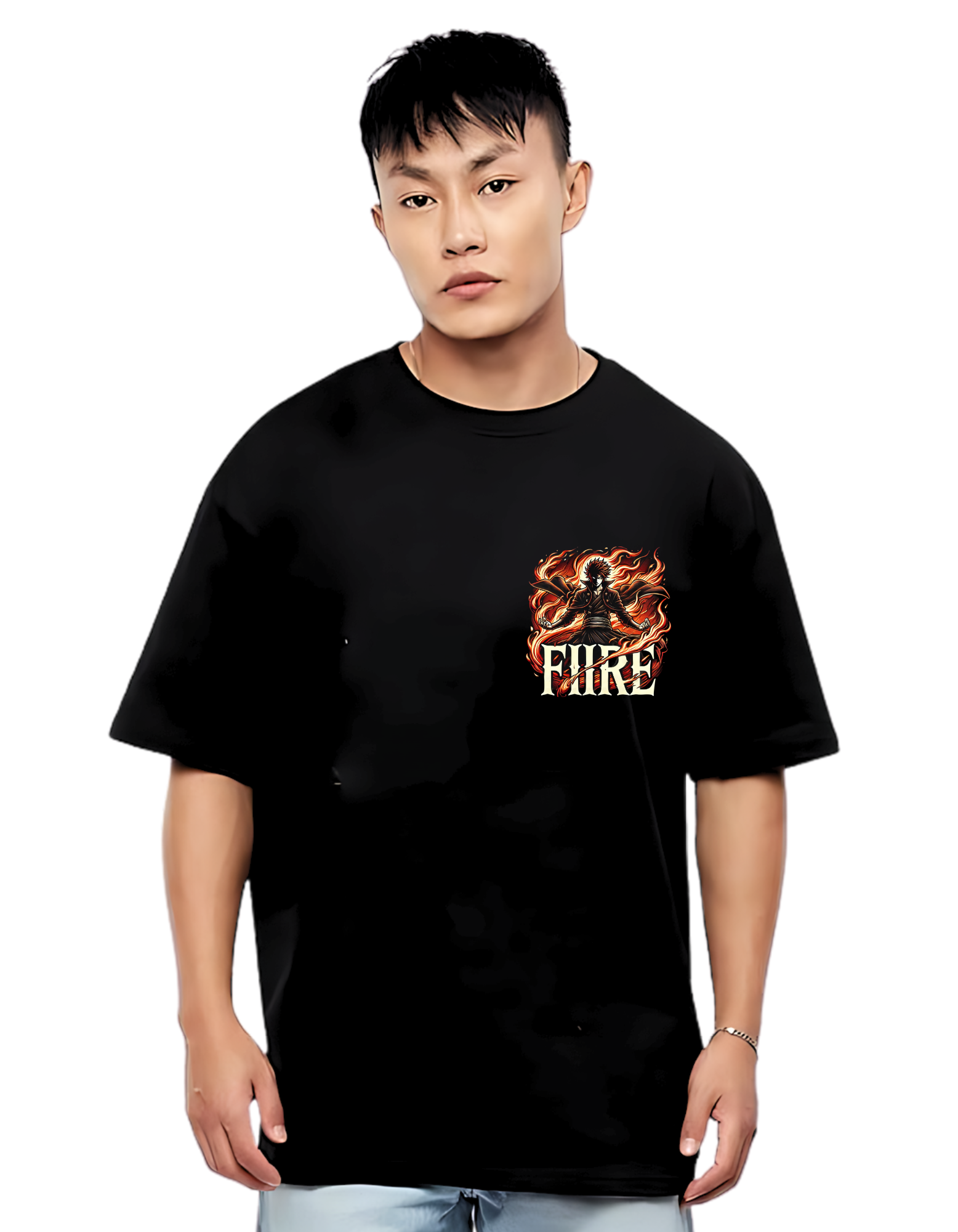 FIRE ANIME Themed Mens Oversized Tshirt | DIBBY