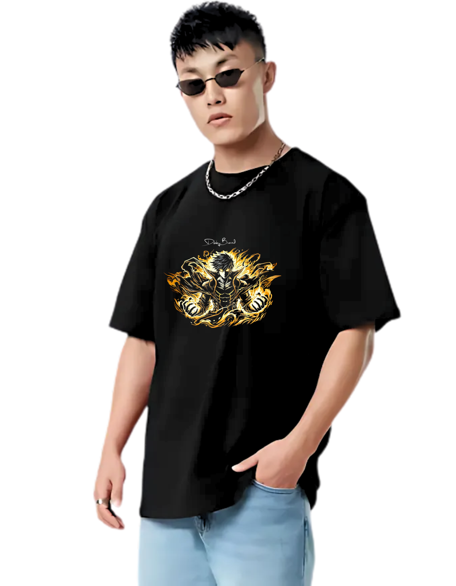 YELLOW FIRED Anime Themed Mens Oversized Tshirt | DIBBY