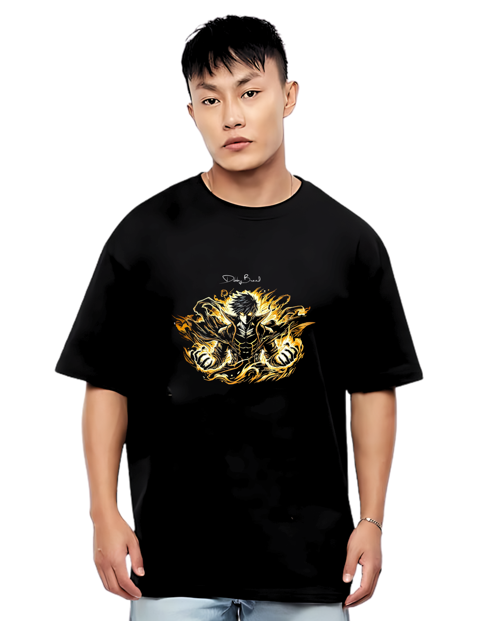 YELLOW FIRED Anime Themed Mens Oversized Tshirt | DIBBY